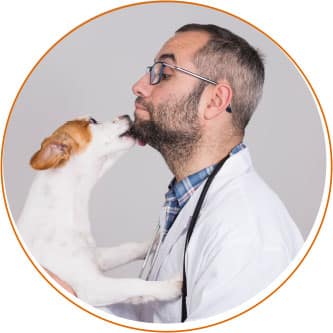 Veterinarian with a small dog